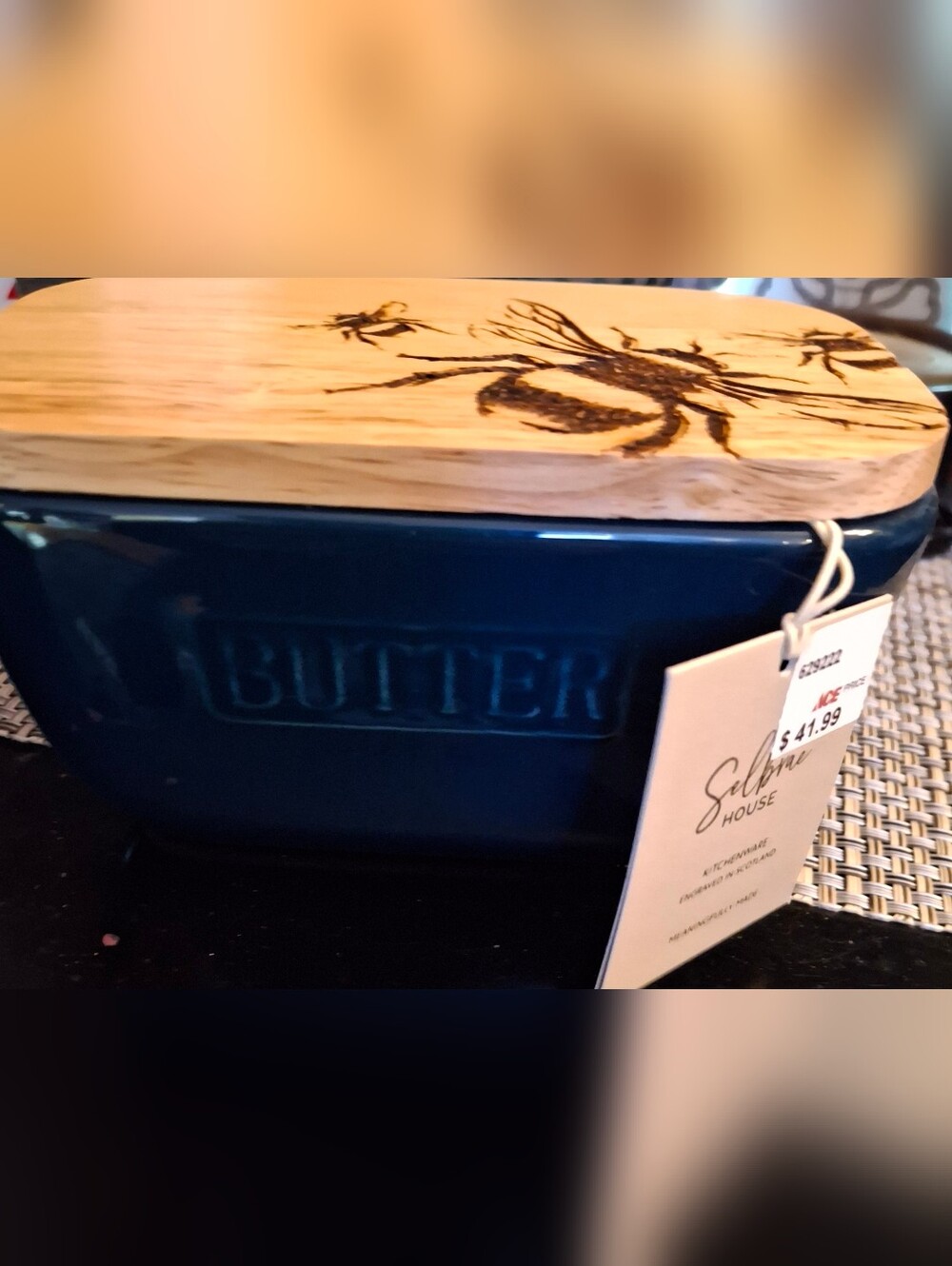 Blue Bee Oak & Ceramic Butter Dish By Selbrae House